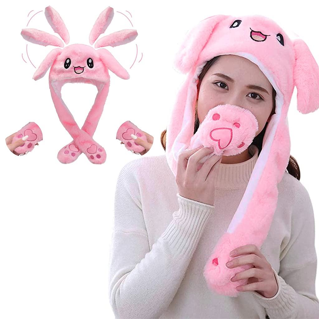 PATPAT Plush Animal Bunny Dancing Ears Hat, Rabbit Moving Ear Flaps and Press Paws for Girls Women Kids (Pink) PATPAT Plush Animal Bunny Dancing Ears Hat, Rabbit Moving Ear Flaps and Press Paws for Girls Women Kids (Pink)